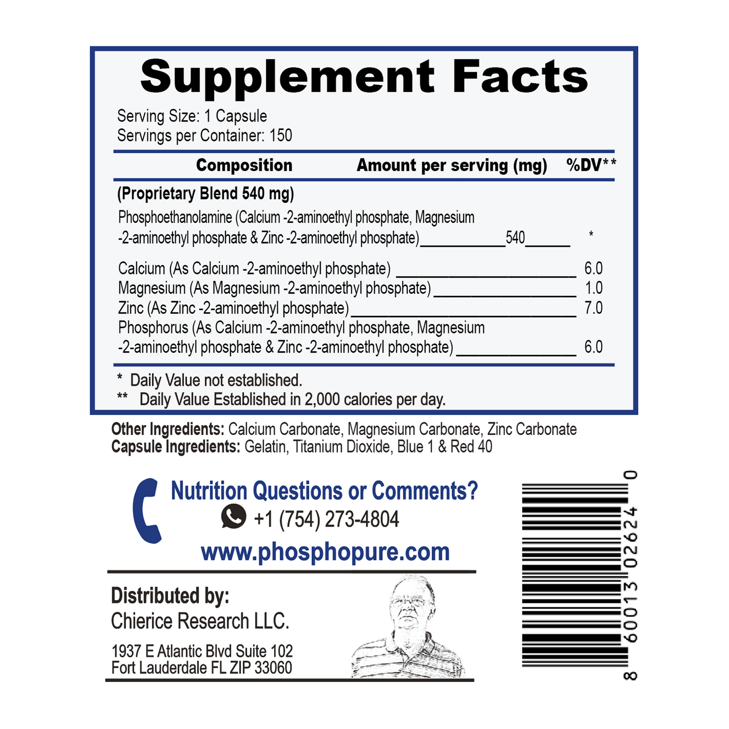 Phosphopure Phosphoethanolamine – 150 Capsules