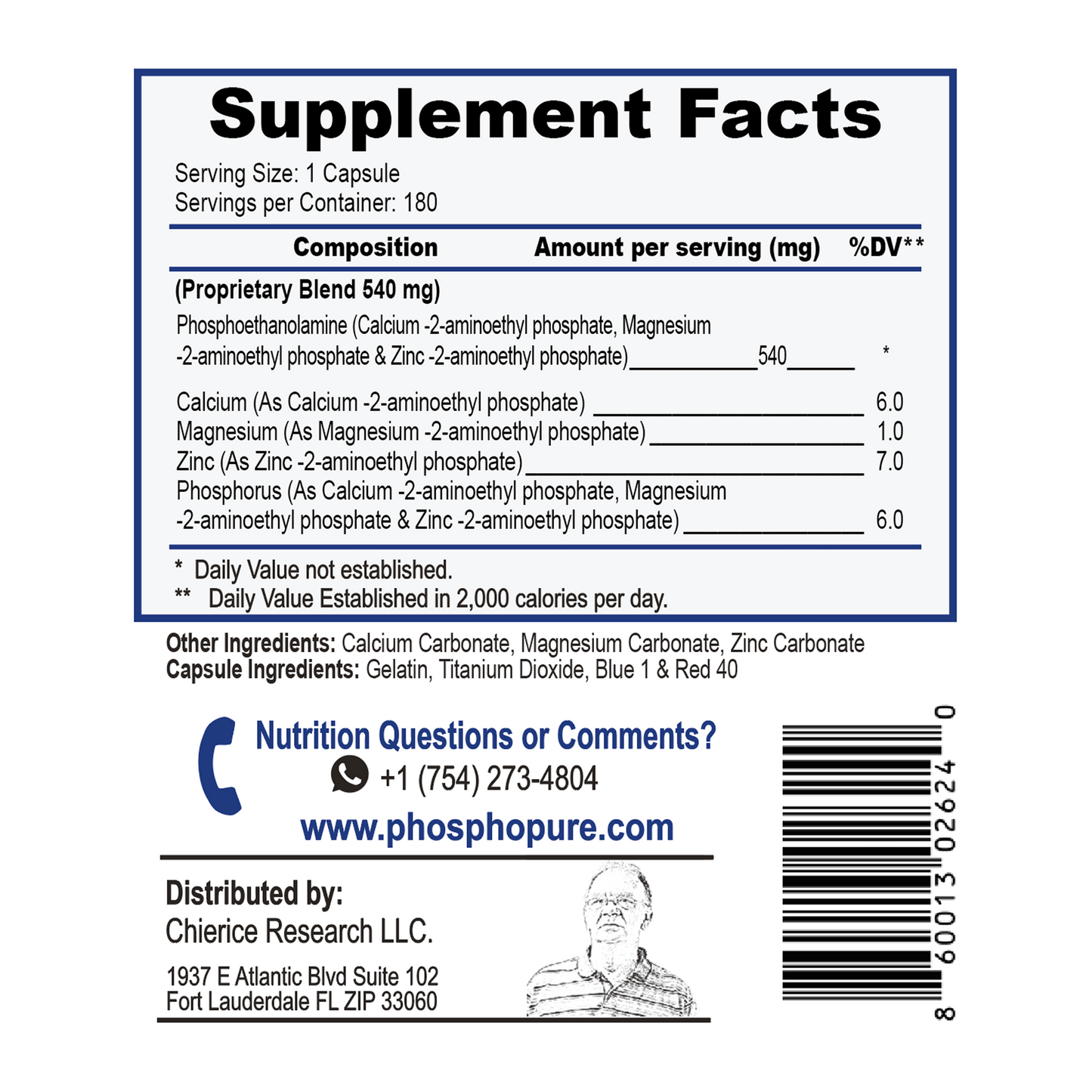 Phosphopure Phosphoethanolamine - 180 Capsules